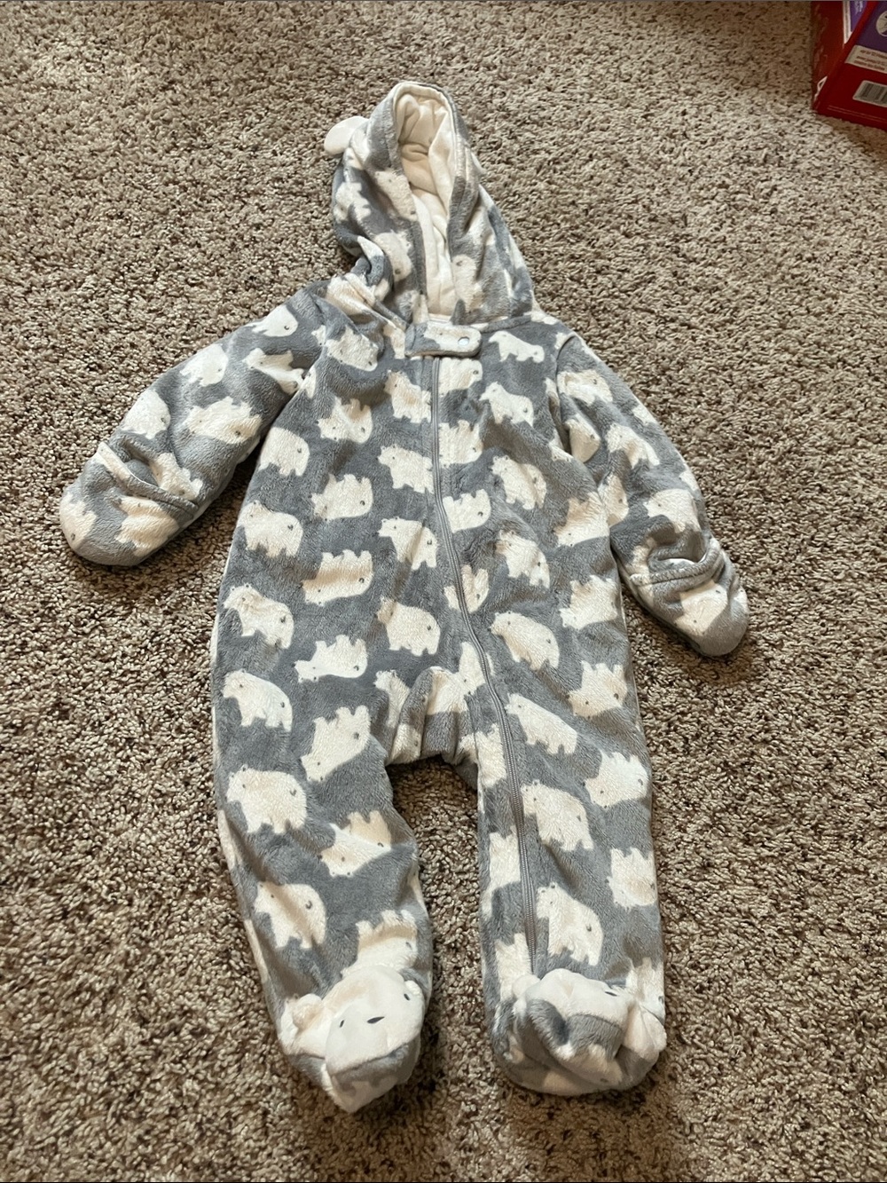 Cozy Gray Polar Bear Print Hooded One-Piece for Kids